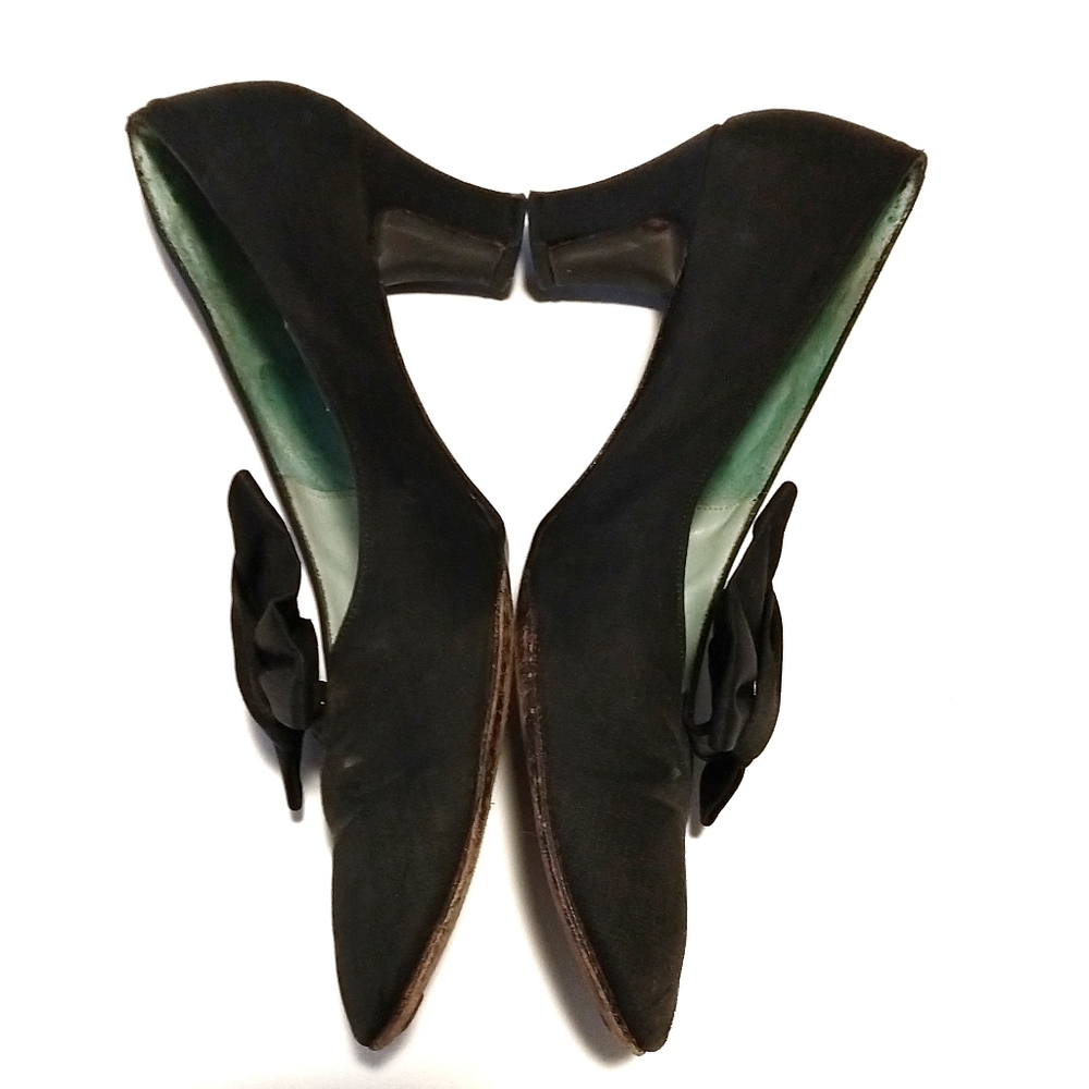 Vtg 30s 40s Rhythm Step green pumps with bo - Picture 2 of 8